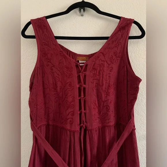 Scully Sleeveless Lace-Up Embroidered Floral Jacquard Tie Waist Midi Dress M - Picture 3 of 10